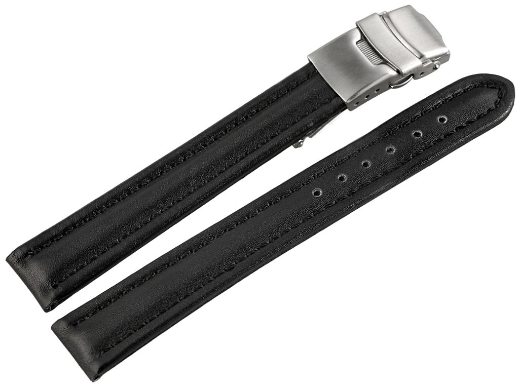 Basic Echtleder Armband in schwarz genarbt gepolstert