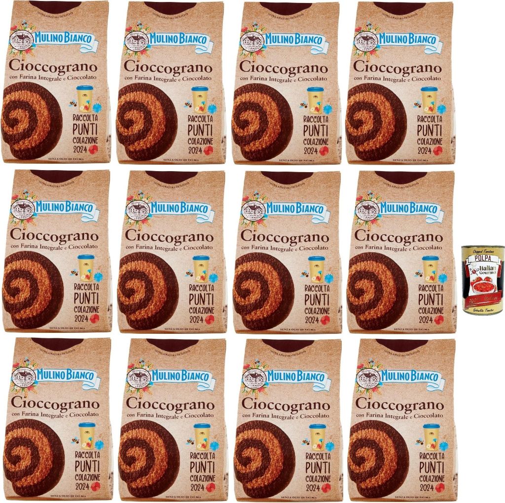 Mulino Bianco Cioccograno Biscotti con Farina Integrale e Cioccolato, Kekse mit Vollkornmehl und Schokolade, biscuits, cookies, 12x 330g + Italian ...