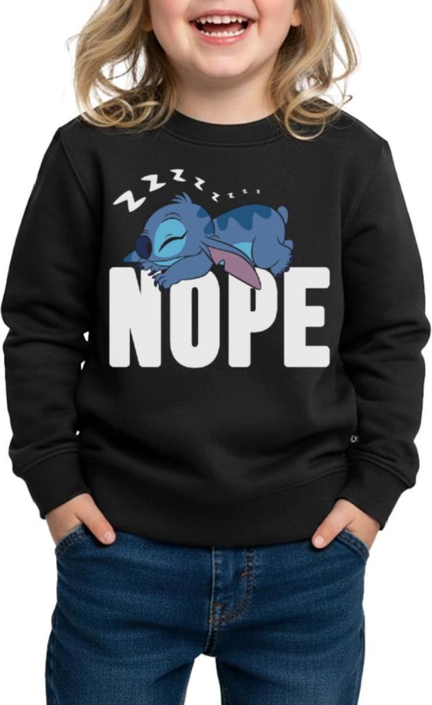 Lilo & Stitch | Schlafender Stitch Nope Kinder Premium Pullover, 134/140 (8 Jahre), Schwarz