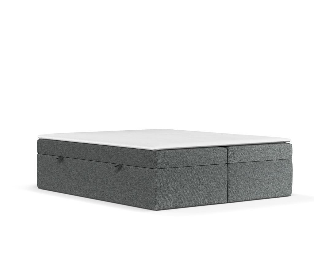 Boxspringbett Livia Interiors Lennon, Bett 180x200 cm, mit Bettkästen, Doppelbett, H2 Bonell - Matratze und Topper, Webstoff Megan, Anthrazit Farbe