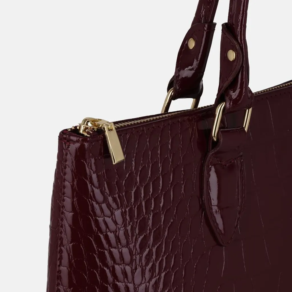 Sac à main bordeaux en cuir véritable verni WANDA format classique - 5