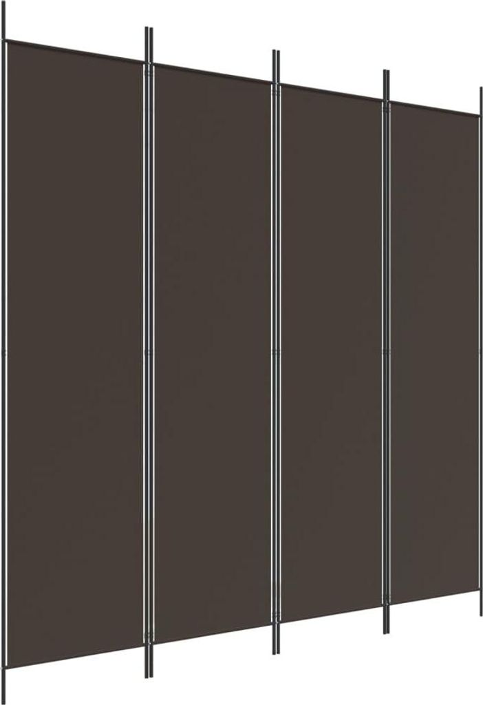 A four-panel room divider or screen, made of brown fabric stretched over a metal frame.