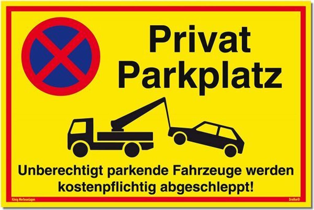 Dreifke Schild Privatparkplatz | Schild mit UV-Schutz 300x200mm gelb PVC