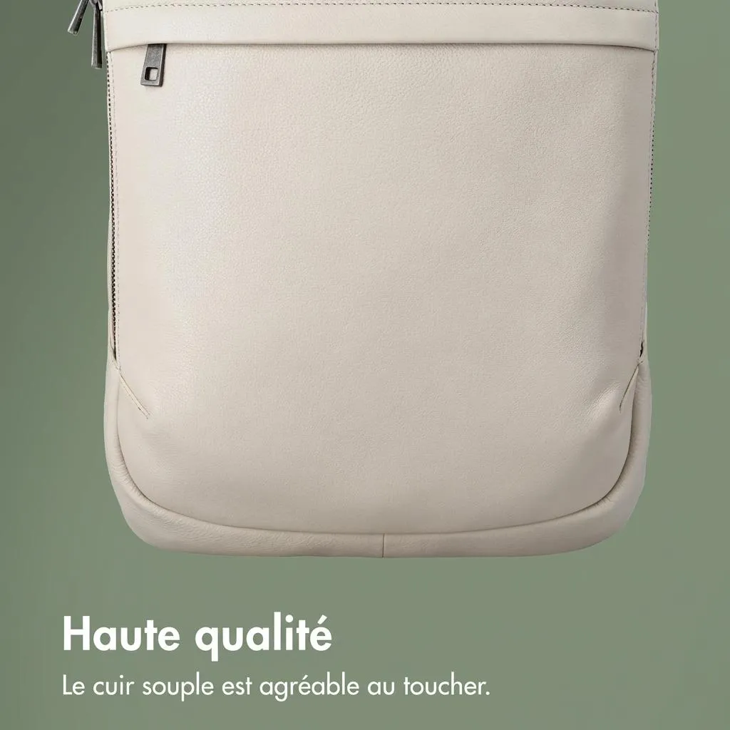 Sac à dos ordinateur 16 pouces Accezz en cuir beige - Style élégant - 3