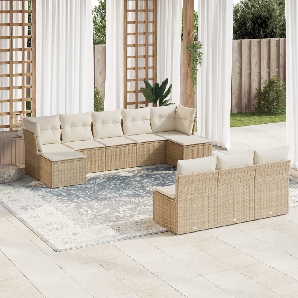 CLORIS 10-tlg. Garten-Sofagarnitur - mit Kissen - Beige Poly Rattan - Gartenmöbelgarnituren LL0000256318