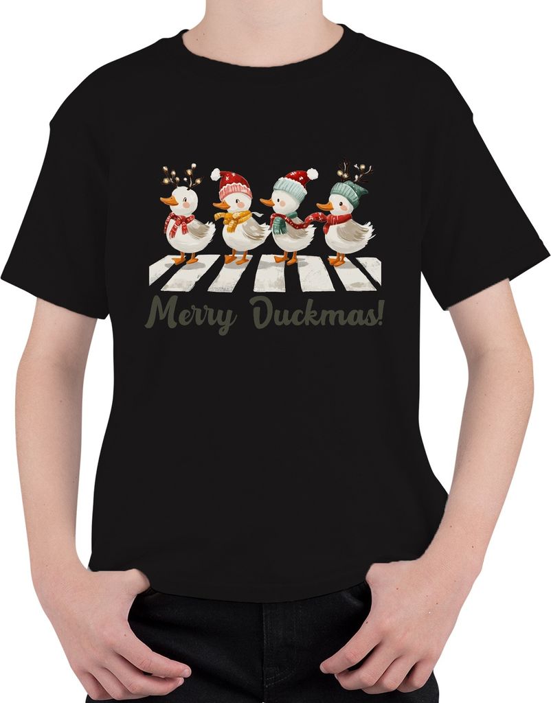 Merry Duckmas Zebrastreifen Entenmarsch - Weihnachten Xmas Christmas Uni Kinder T-Shirt, Schwarz, 104