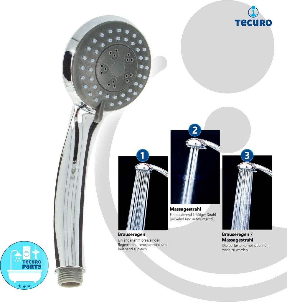 tecuro Komfort-Handbrause Ø 70 mm - mit 3-Funktionen und Produktbild 