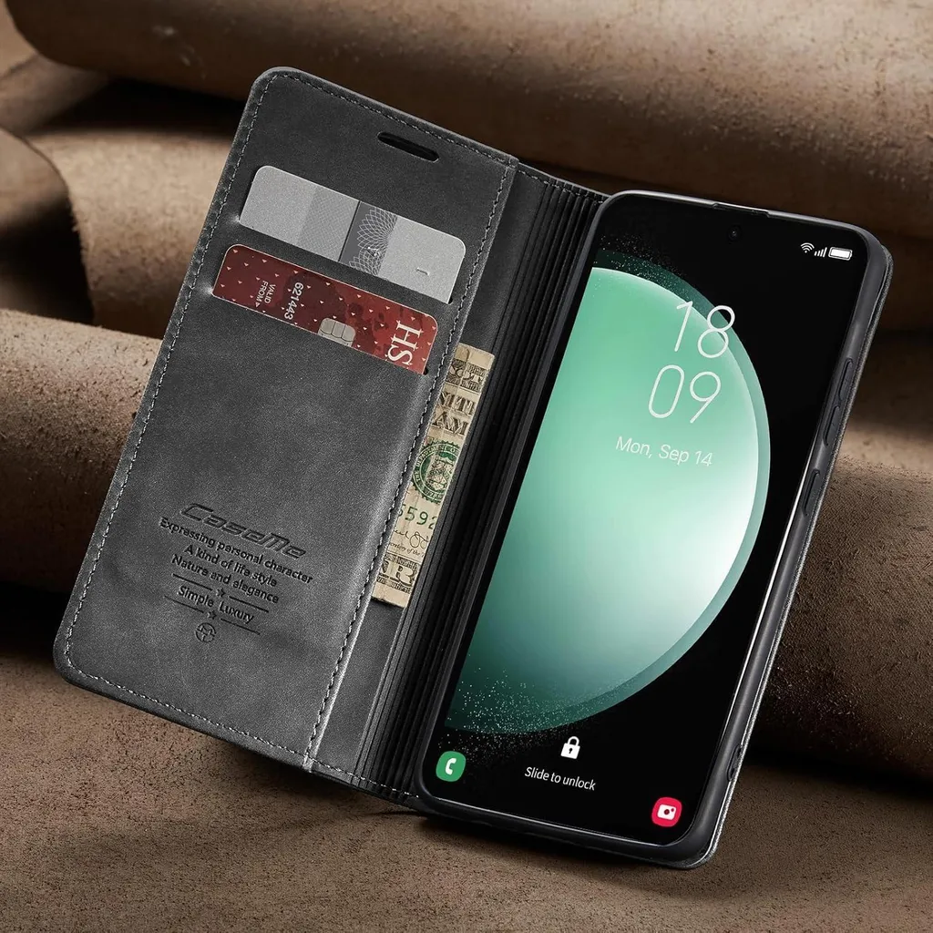 Custodia Samsung S23 FE 5G Grigio - Offerta Protezione Pelle Stand - 8