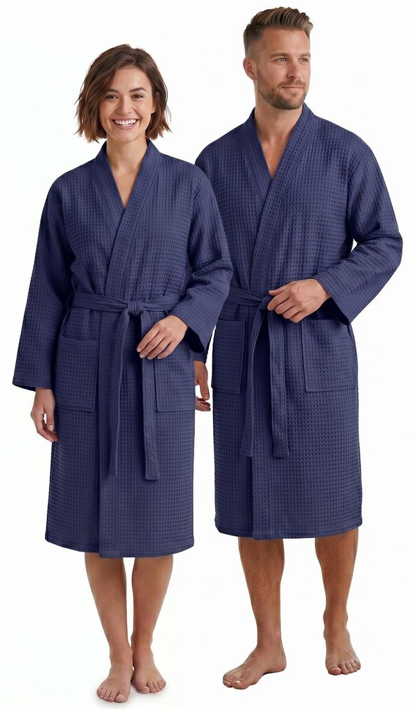 NYVI Bademantel NYVISpa Waffelpique - Uni Saunamantel für Damen & Herren - luftig leichter & atmungsaktiver Morgenmantel aus 100% Baumwolle - Saug...