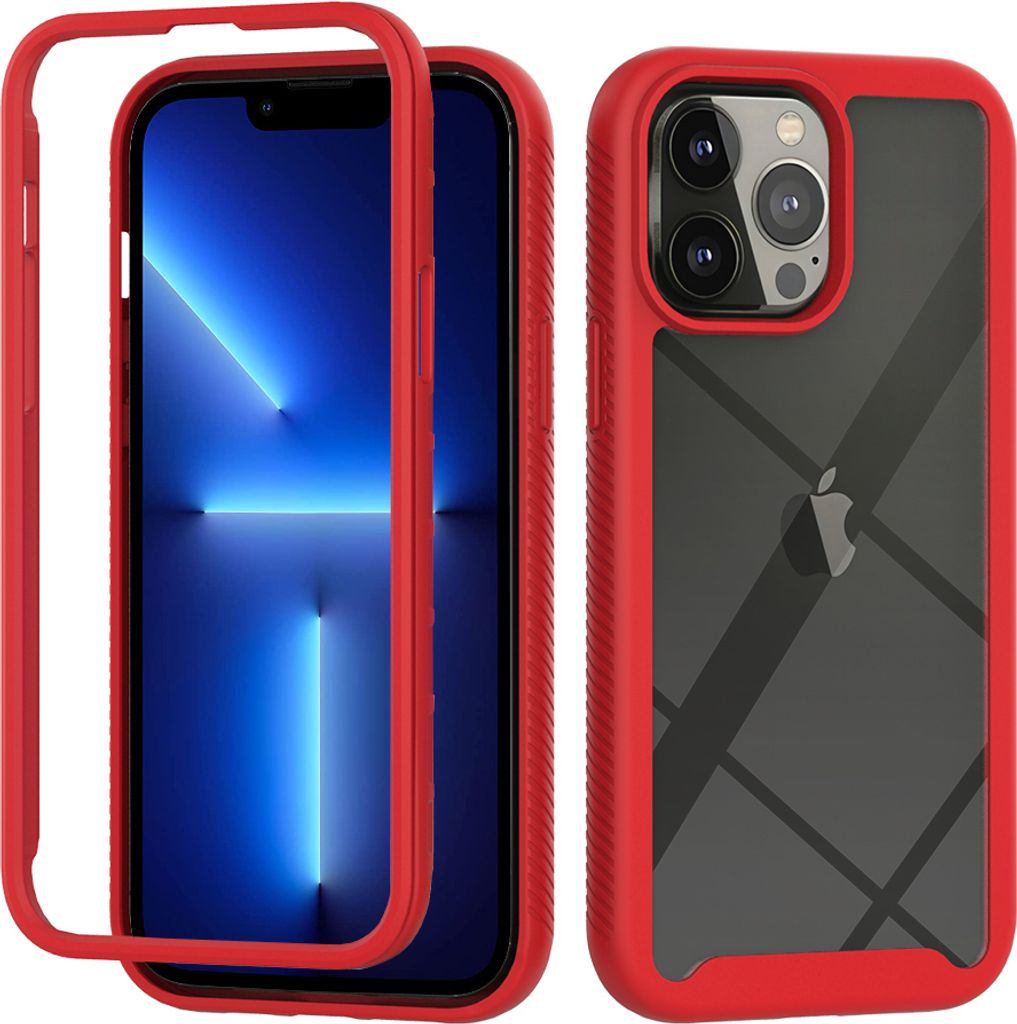 iPhone 14 Pro Max Hülle, Hybrid Transparente Rückseite Robust TPU Bumper Rutschfest Stoßfest Ganzkörper Schutzhülle für iPhone 14 Pro Max Rot