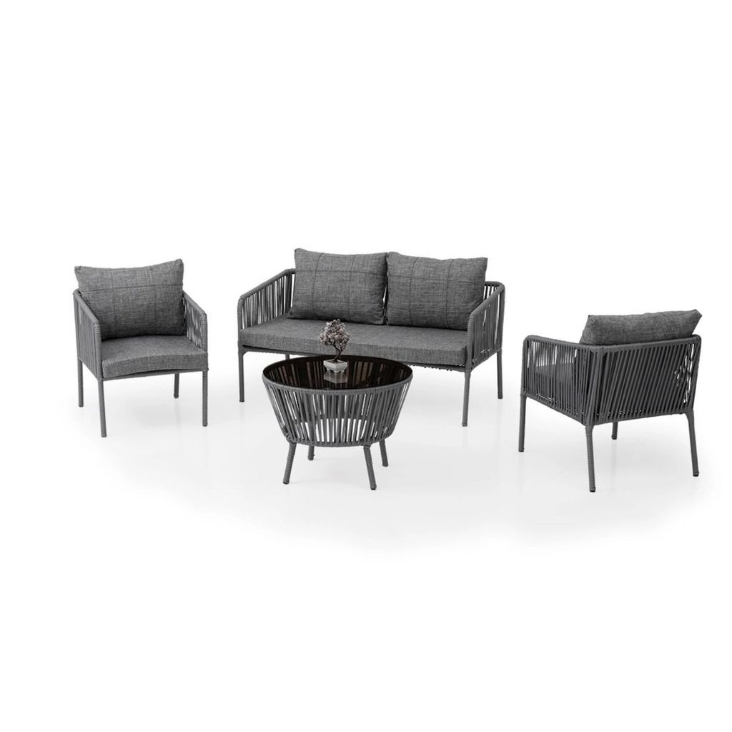 Gartenlounge-Set Garten möbel Polyrattan Aluminium Balkonset Loungeset Wetterfest Waschbare Bezüge mit Reißverschluss, 4 Personen, Lara