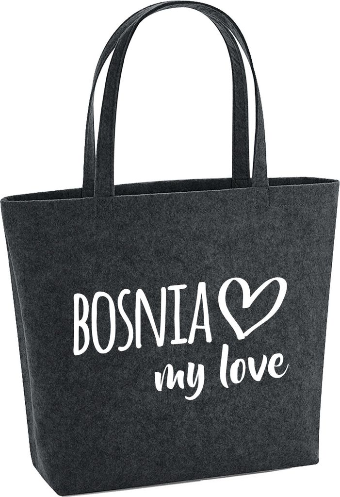 Huuraa Filzshopper Bosnia my love 22 Liter Charcoal Melange Filztasche Geschenkidee