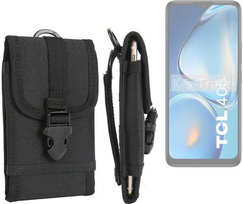 K-S-Trade Holster Handy Hülle kompatibel mit TCL 406i Holster Handytasche Gürtel Tasche Schutz Hülle Robust Outdoor schwarz