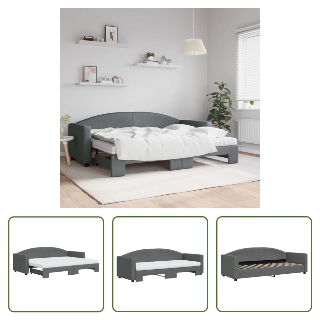 The Living Store Tagesbett Ausziehbar mit Matratzen Dunkelgrau 80x200 cm Stoff