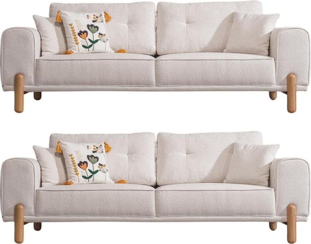 Villa Möbel Sofa Set Cuba Creme Stellvariante:2+2 Relax- und Bettfunktion, pflegeleichter Mikrofaser Samtstoff
