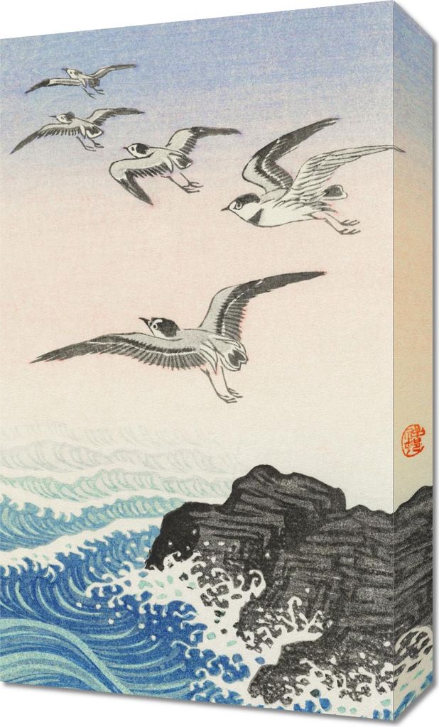 Bild 30x50cm Fünf Möwen 2, Japanischer Koson Vintage für das Wohnzimmer