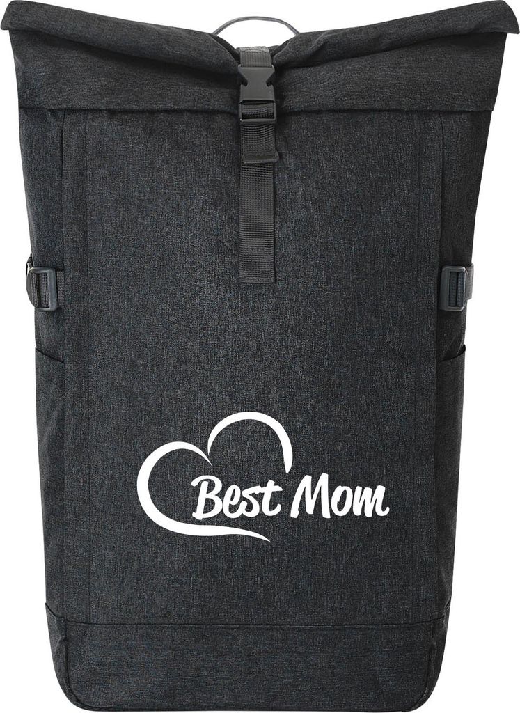 Huuraa Kurierrucksack Best Mom Heart Geschenk 30-44 Liter Black Melange Fairtrade Rolltop Rucksack Best Mom Geschenkidee