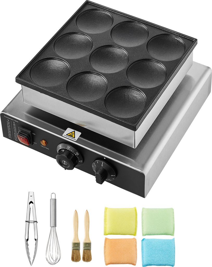 SucceBuy Dutch Pancake Maker, 9-teiliges Dorayaki-Backgerät mit 76 mm Durchmesser, 850 W kommerzieller elektrischer Poffertjes-Grill, antihaftbesc...