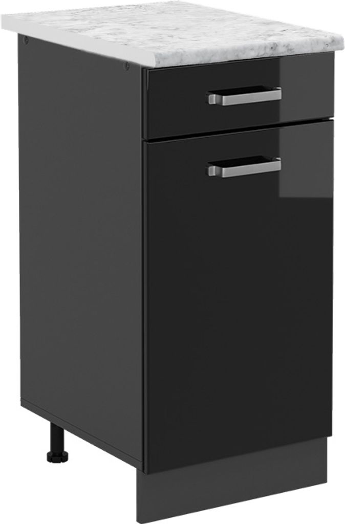Küchenunterschrank Vicco R-Line Schwarz Hochglanz 40 cm AP Marmor, Model 46011