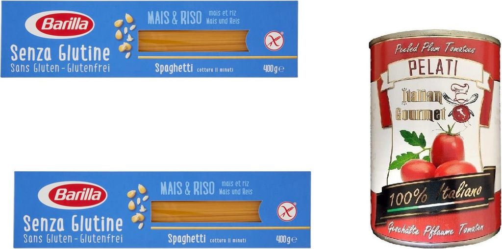 Barilla - Spaghetti n.5 Glutenfrei - 400g + Italian Gourmet 100% italienische geschälte Tomaten dosen 400g