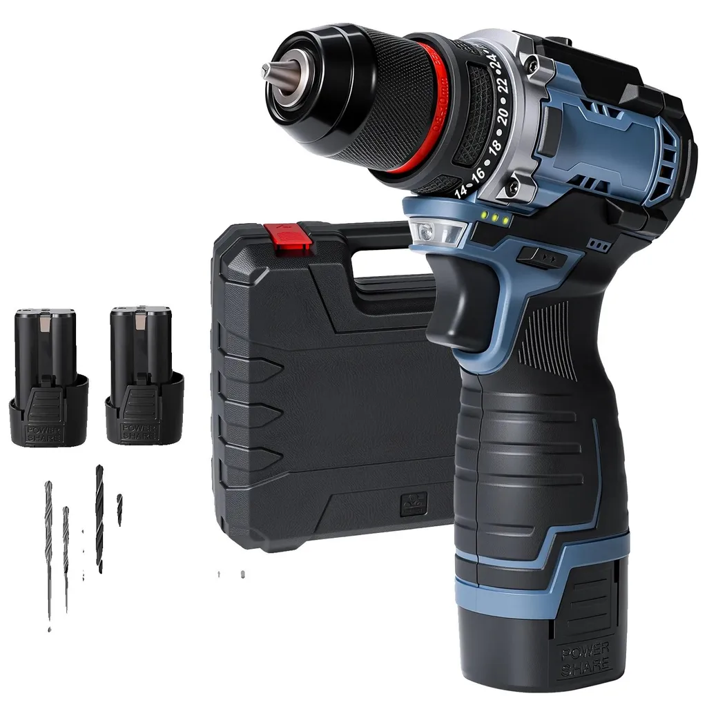 Perceuse percussion 55 Nm bleue électrique avec lot de 29 accessoires