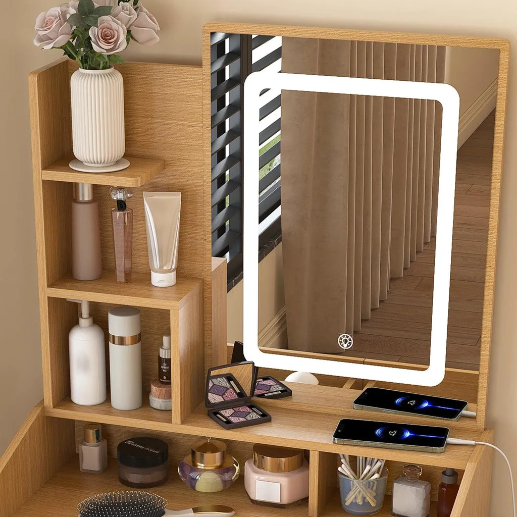 Coiffeuse avec miroir LED et prise intégrée L60 H130 cm Style Moderne - 15