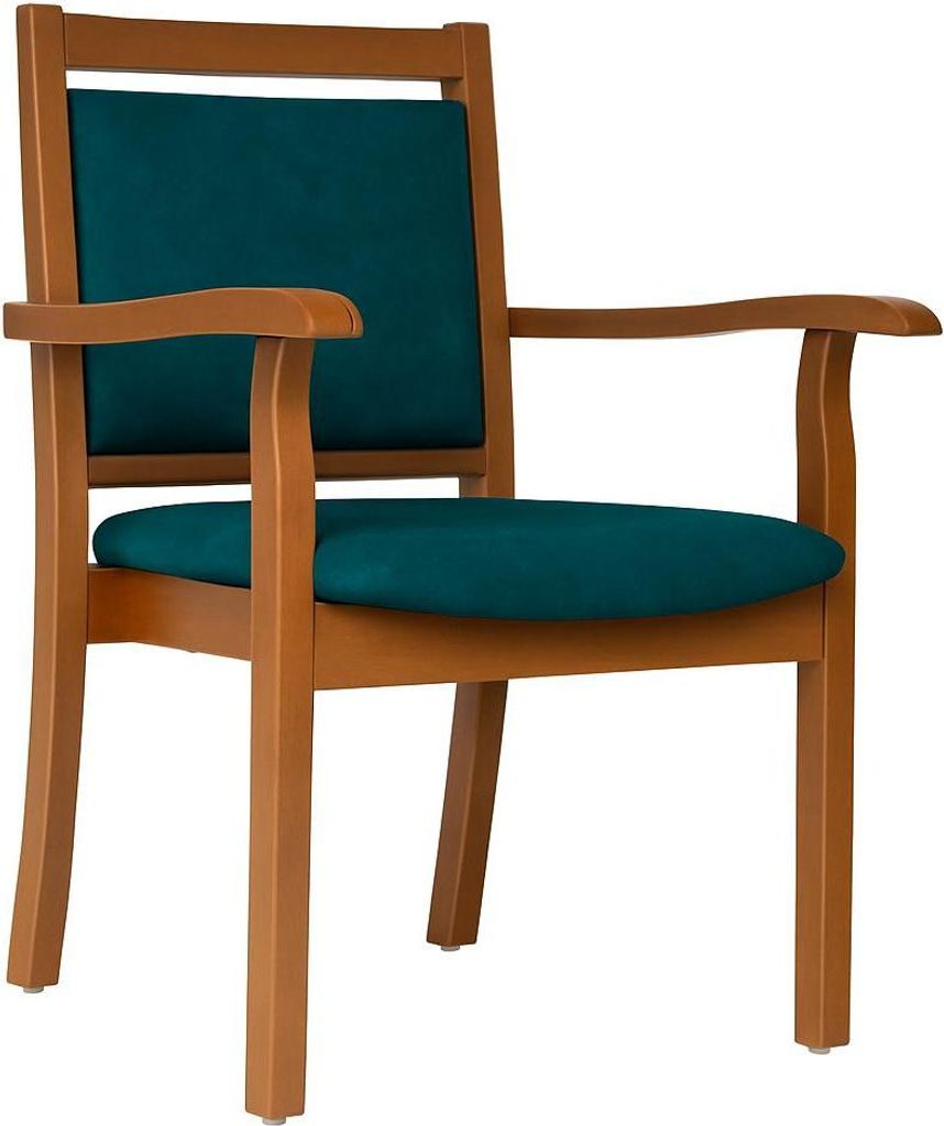Pflegestuhl André mit Armlehnen Rustikal – Ideal für Senioren im Altenheim oder Zuhause.Stoffbezug:Clean-Stoff Como Petrol,Bodengleiter:Kunstst...