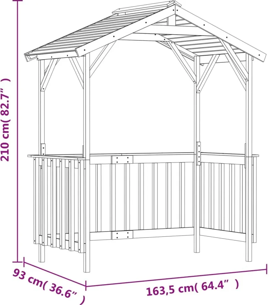 Toit de Protection pour Barbecue en Bois de Pin 163x93x210 cm Extérieur - 15