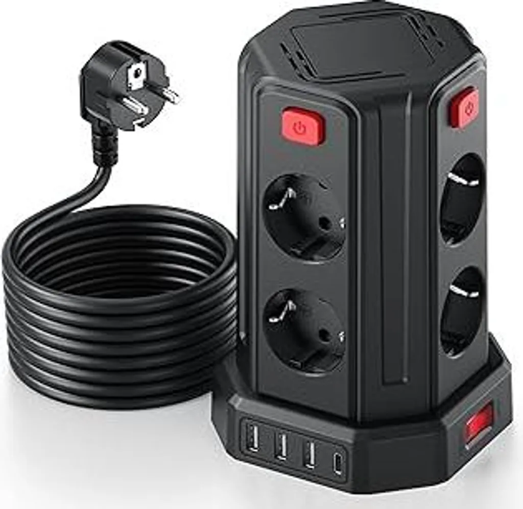 Multipresa Industriale 8 Vie 5m: USB-C e Protezione Sovratensione