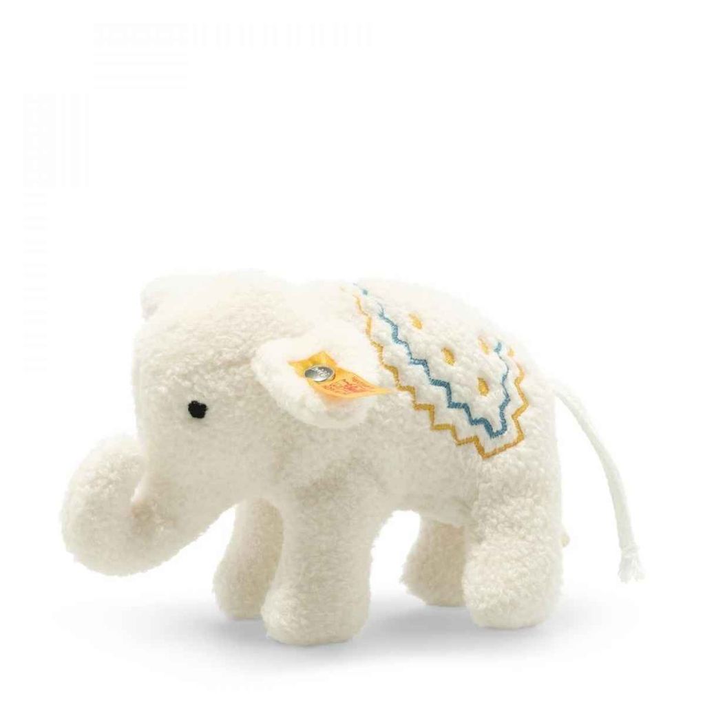 Steiff Plüsch Elefant Rassel - weiß - 10 cm - Babyspielzeug