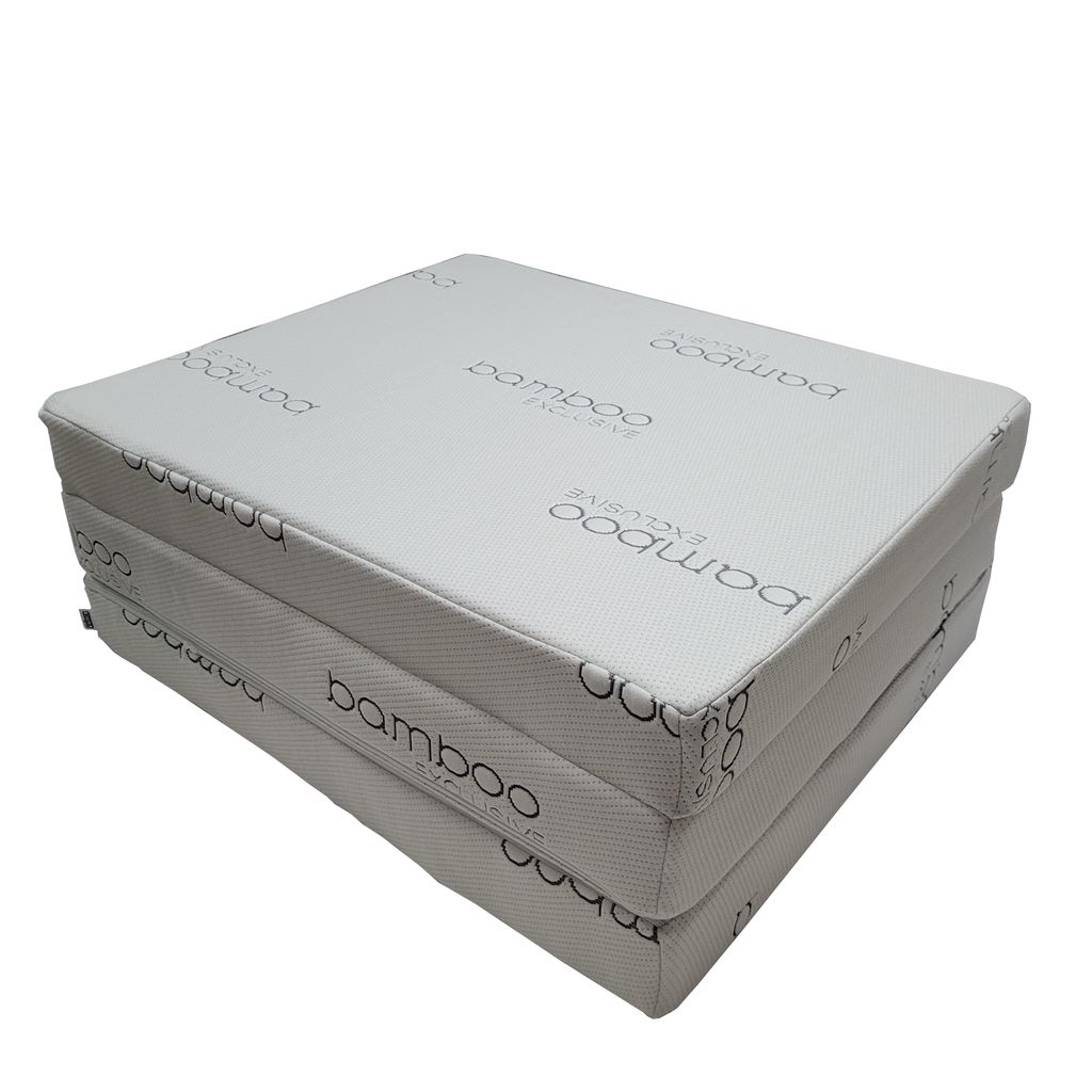 A folded mattress on a white background.