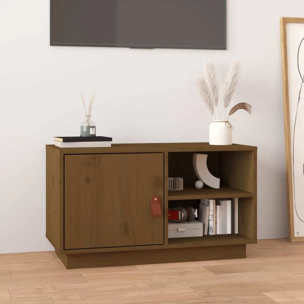 Porta TV Moderno 70cm Marrone Miele | Mobile Pino Massiccio Salvaspazio - 1