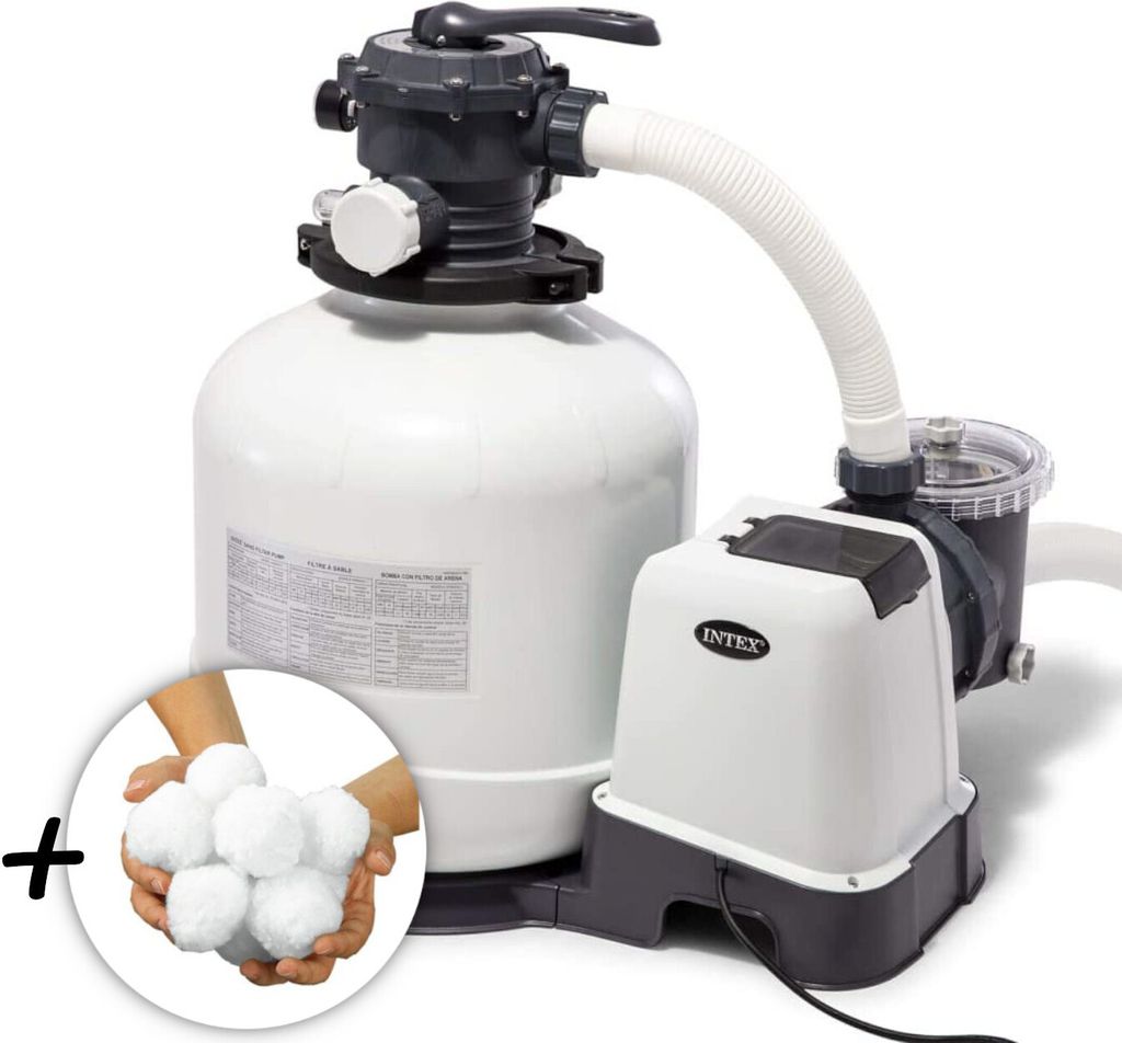 INTEX 26652GS - RCD Sandfilterpumpe (12m³l/hr, bis 42m³ Pool) + Filterkugeln (1600g)
