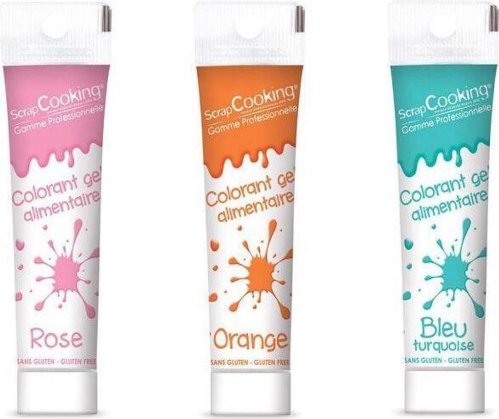3 Gel Lebensmittelfarben - Türkis Orange Pink