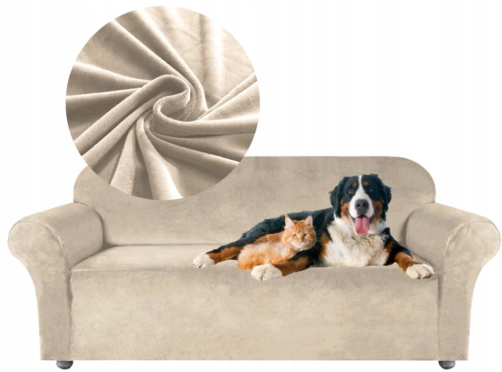 Sofabezug 4 Sitzer 235-300cm - Hellbeige - Samt - Stretch Produktbild 