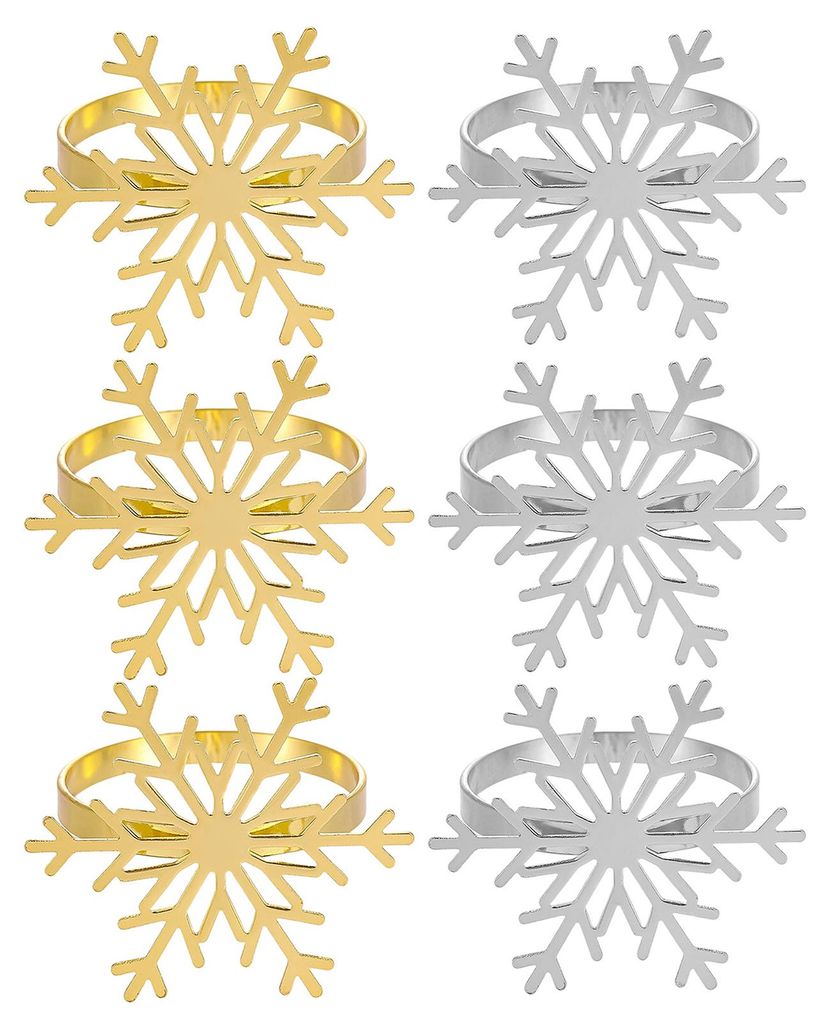 1/2/6 Stück goldene Serviettenringe aus Metall mit Kunstperlen und Schneeflockenmuster, winterliche Serviettenhalter für Hochzeiten, Partys und T...