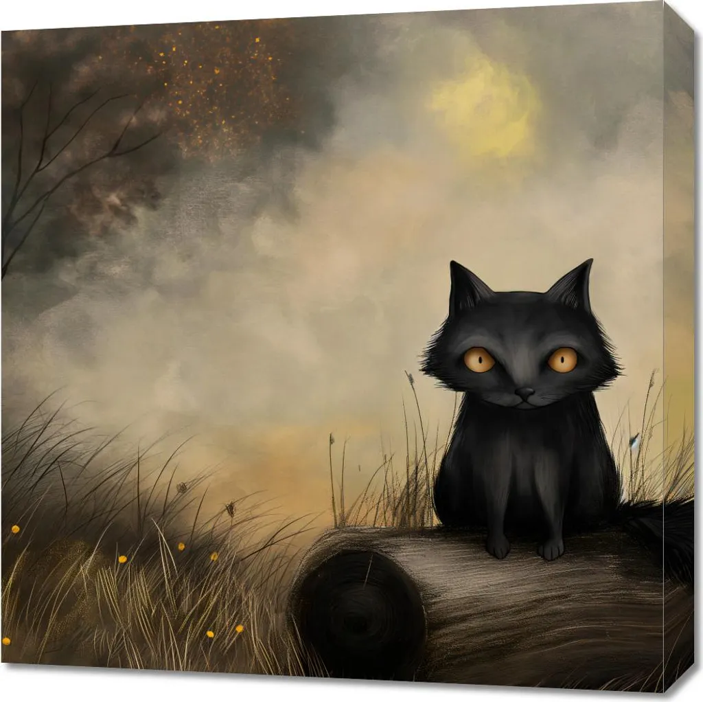 Stampa su Tela Gatto Nero 60x60 - Quadro Alta Risoluzione Arredo