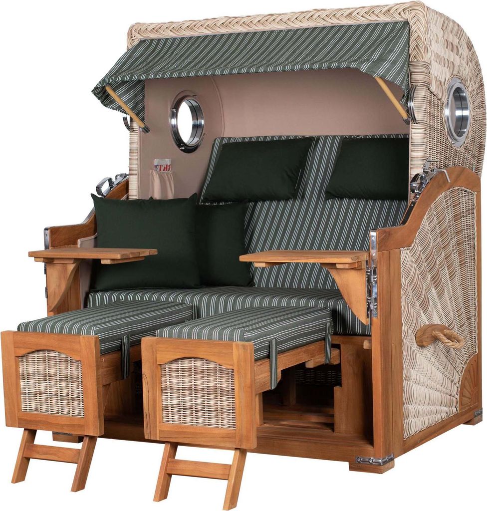 Strandkorb-Set - bene living - Ammersee Grande XL Teak - PE shell - Modell 504 - inkl. Liftersystem