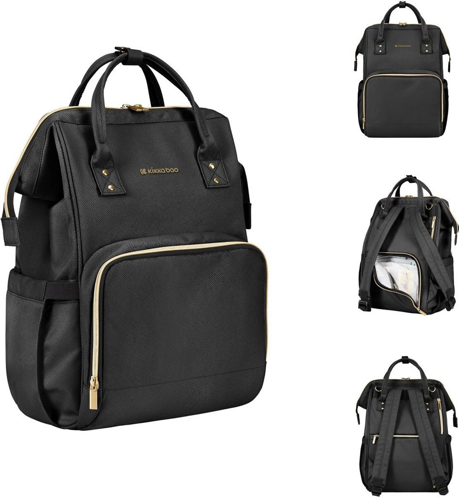 Kikkaboo Wickeltasche Siena, Rucksack, Wickelunterlage, Grifflänge einstellbar schwarz uni