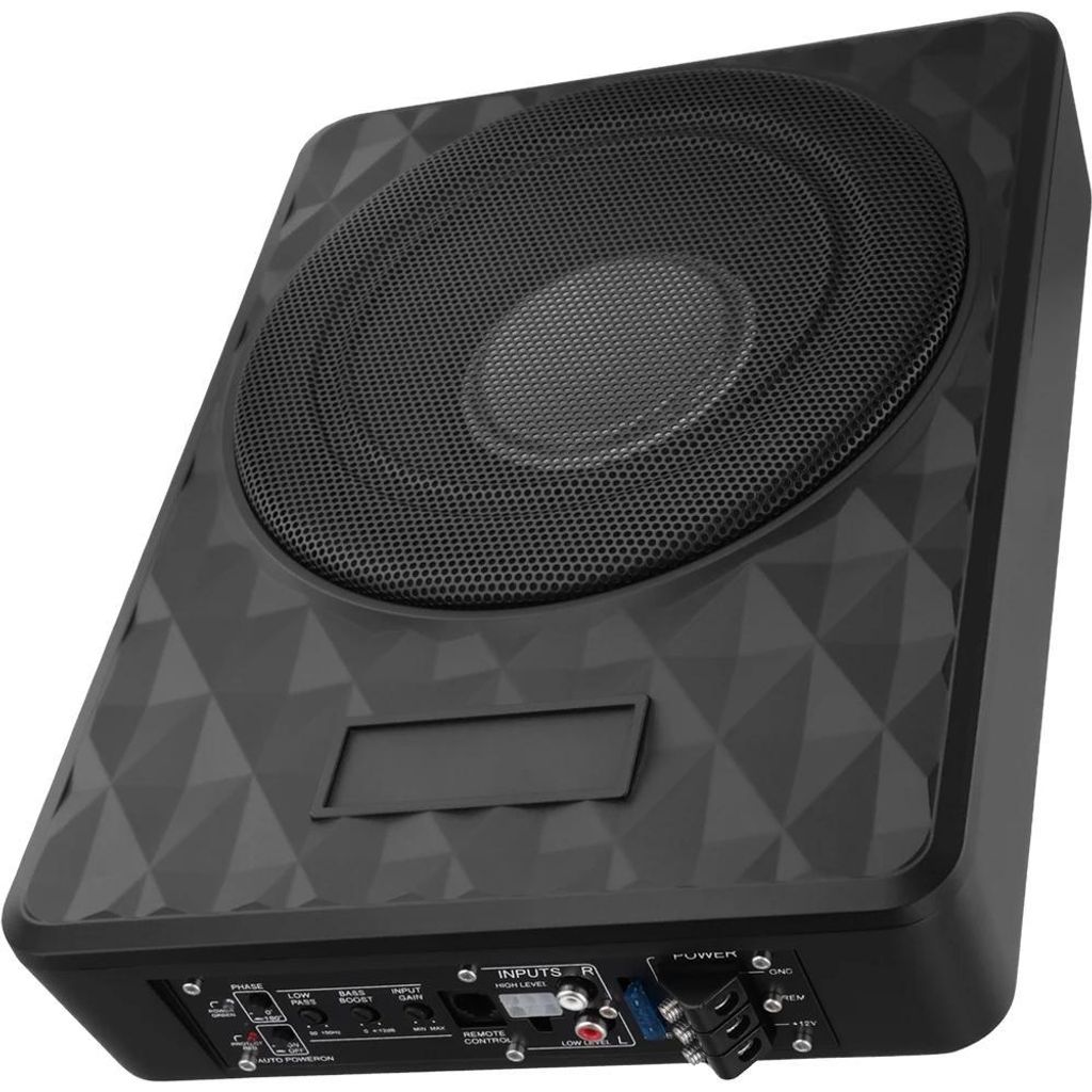 Ultraflacher Auto-Subwoofer - Aktiver Untersitz-Subwoofer Bassbox 25,4 cm - 12 V - 20–200 Hz - 2,8 Ω - Integrierter Verstärker - Schwarz