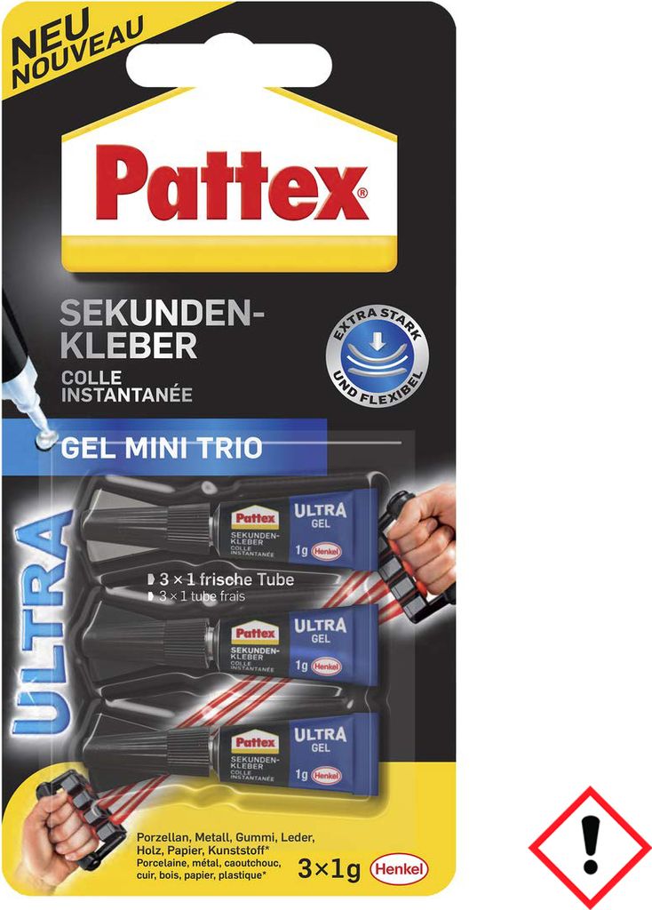 Pattex Sekundenkleber Ultra Gel Mini Trio, 3 Tuben à 1 g Produktbild 