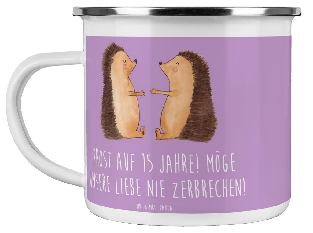 Mr. & Mrs. Panda becher emaille 15. Hochzeitstag Gläserne Hochzeit - Lavendeltraum - Geschenk, Haferl, Heirat, Pott, 15 Jahre Ehe, Motivtasse, Zwe...