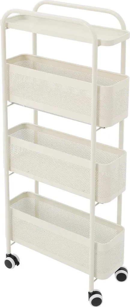Chariot étroit 4 niveaux en acier blanc laiteux - 40×15×89,5 cm - Modèle L15