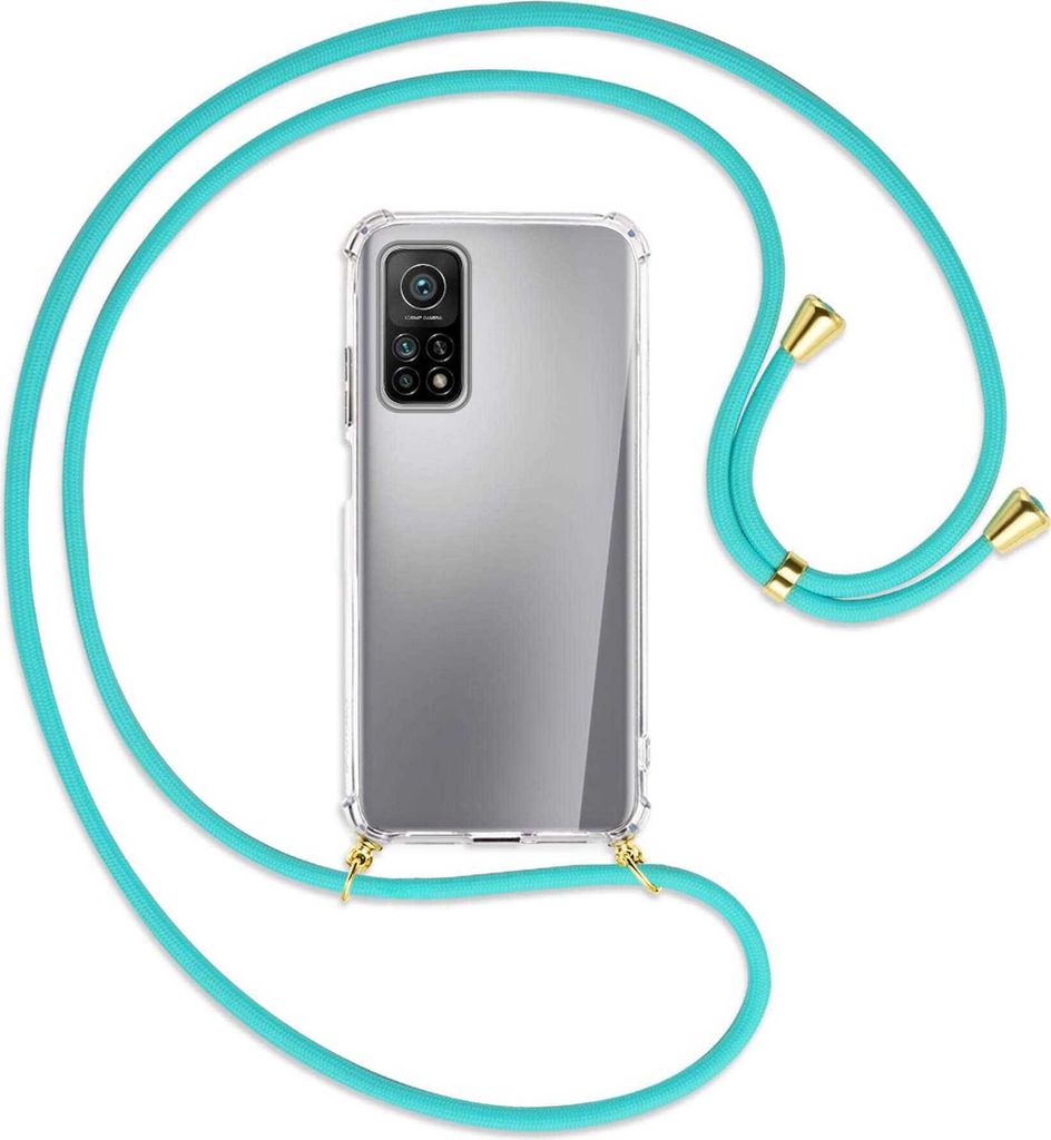 Handykette Backcover-Schutzhülle mit Band (Metall goldfarben) für Xiaomi Mi 10T (Pro) 5G - türkis