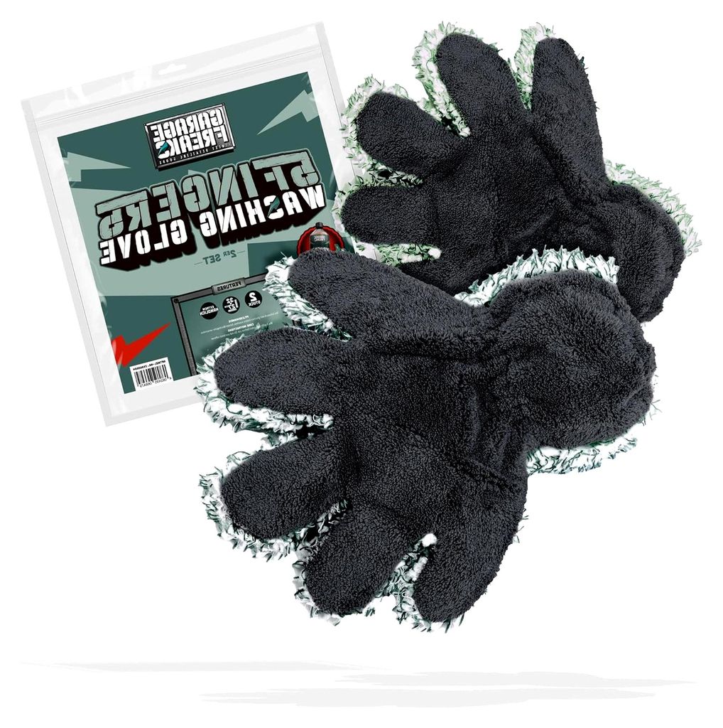Waschhandschuh Set 2er Pack - 5-Finger Waschhandschuhe für präzises Handling - 1x Dunkelgrün/Weiß, 1x Hellgrün/Weiß
