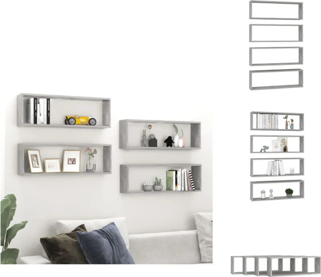 Set 4 Mensole Parete 80x15x26,5 Grigio Cemento - vidaXL Design Cubo - 1