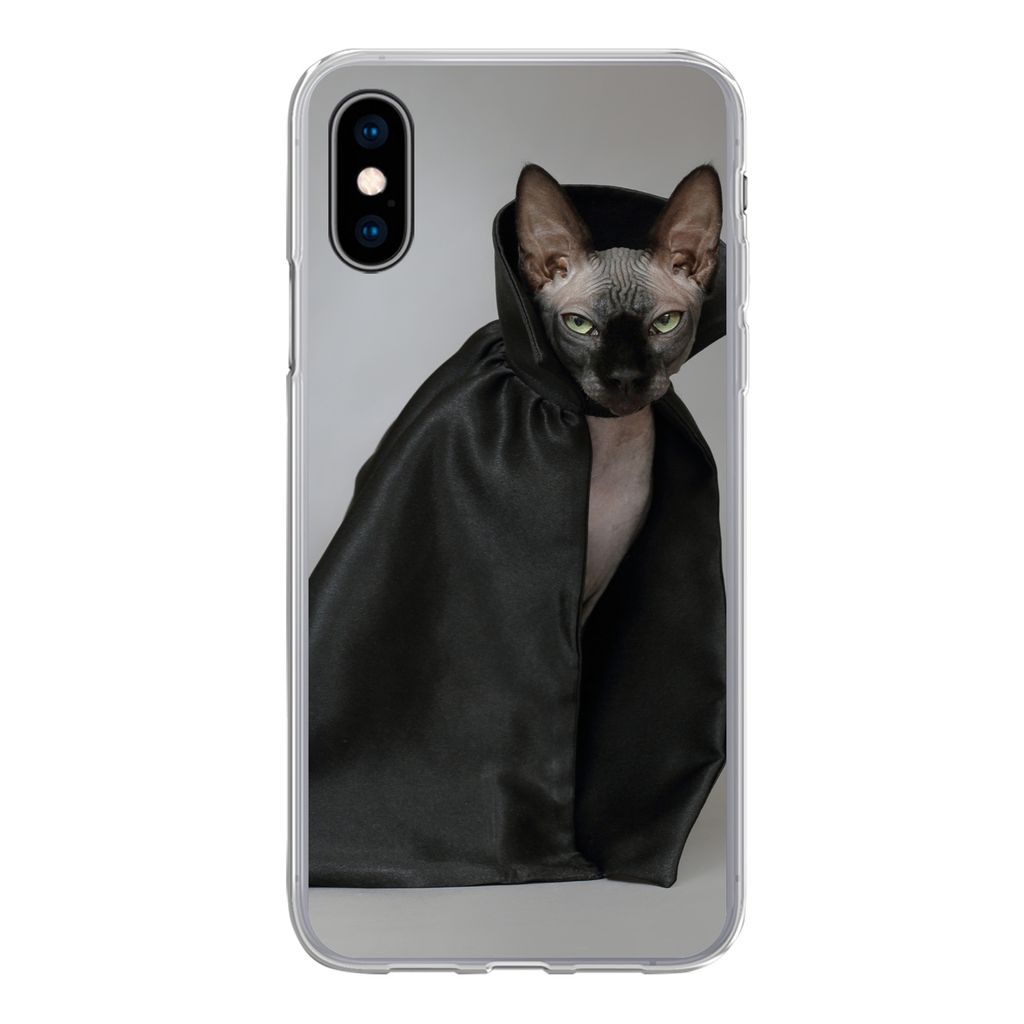 MuchoWow Handyhülle Schutzhülle Hülle für iPhone X Katze - Umhang - Schwarz Silikon Softcase Handy Hülle - Handyhülle