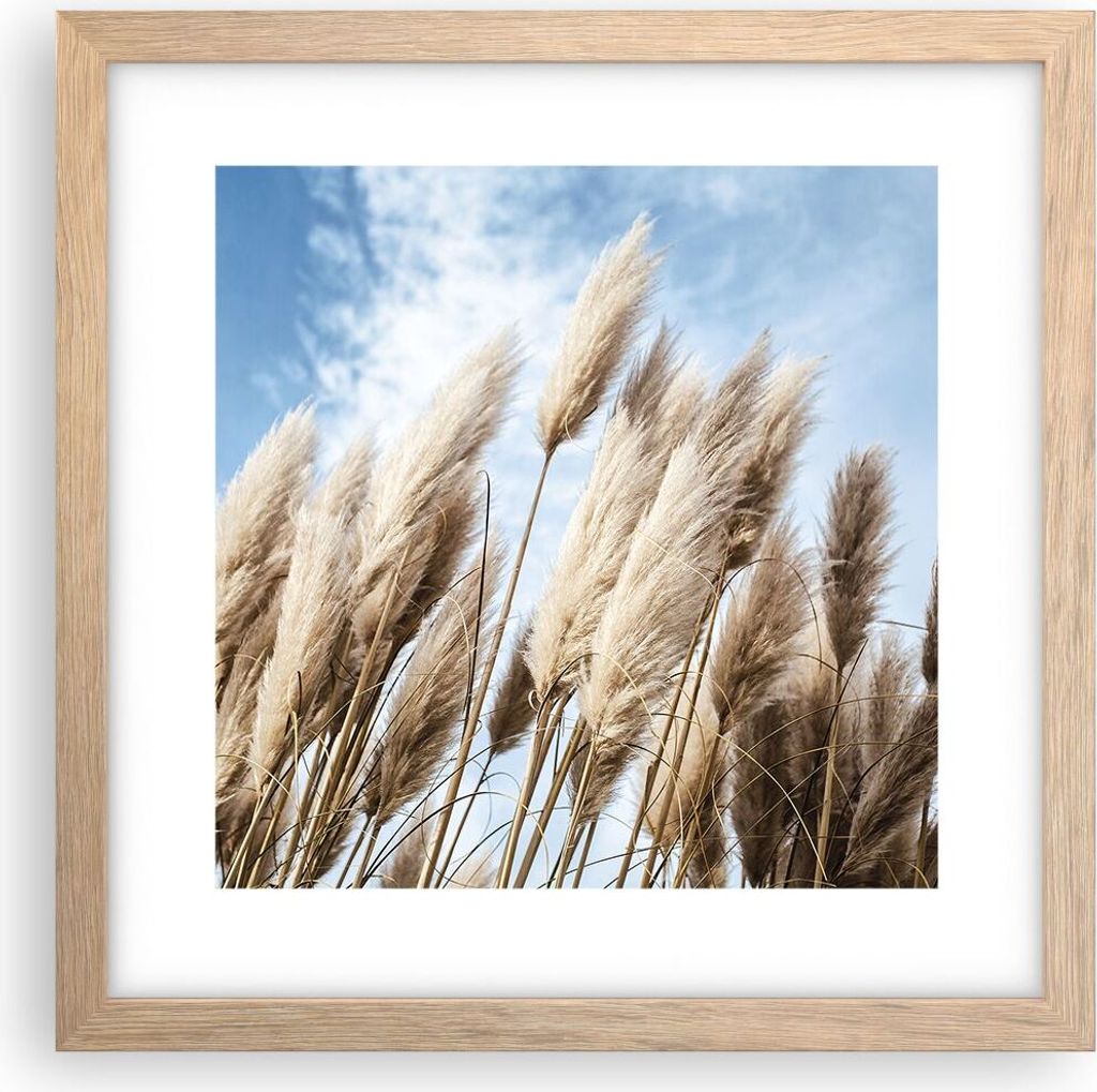 Gerahmtes Poster - Rahmen in heller Eiche - Stock Himmel Boho - 30x30 cm - Wand Bild - Wanddeko - Wandbilder - Kunstposter - Wandposter - Bilderrah...