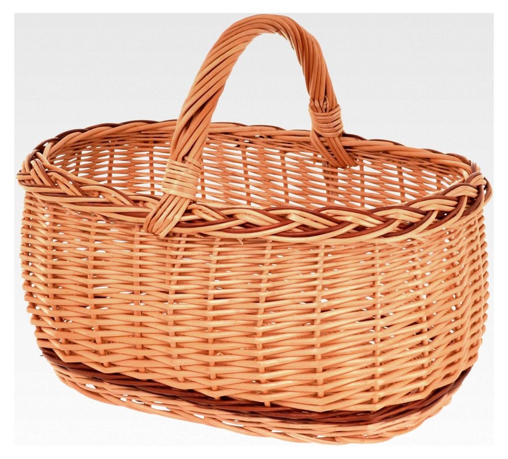 Großer geflochtener Einkaufskorb aus Weide 47 x 35 x 33 cm – Weidenkorb mit Henkel, stabiler Tragekorb, Picknickkorb, Pilzkorb