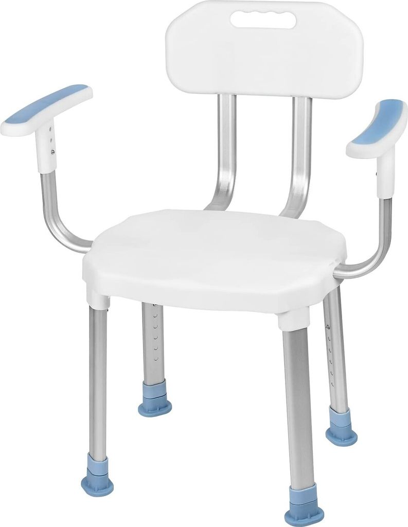 Sessamen-LP Duschhocker, Duschstuhl mit Badewannengriff Rückenlehne für Senioren höhenverstellbar 74-90 cm, Toilettensitzerhöhung Anti-Rutsch-F...